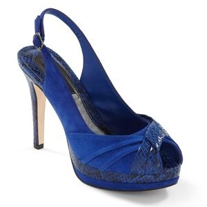 WHBM SAPPHIRE SUEDE/SNAKE EMBOSSED SLINGBACK 7.5